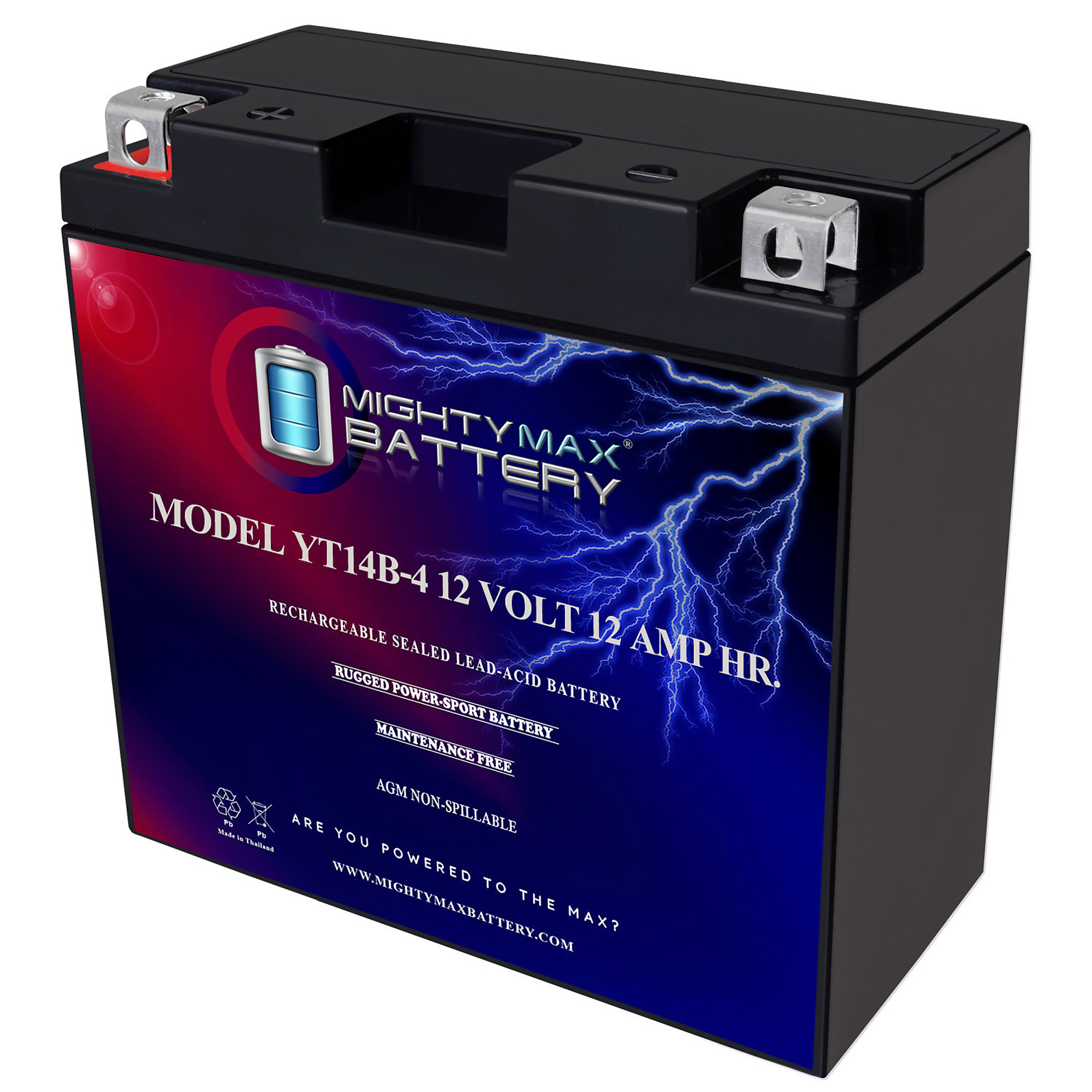 Mighty Max Battery Rechargeable Maintenance Free SLA AGM Motorcycle Battery — 12V, 12Ah, 115 CCA, Model# MAX4131774